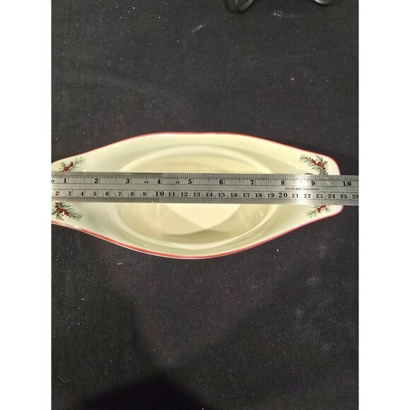 Pfaltzgraff Holiday Garland Divided Serving Bowl with Metal Stand & Ladle - Picture 9 of 11